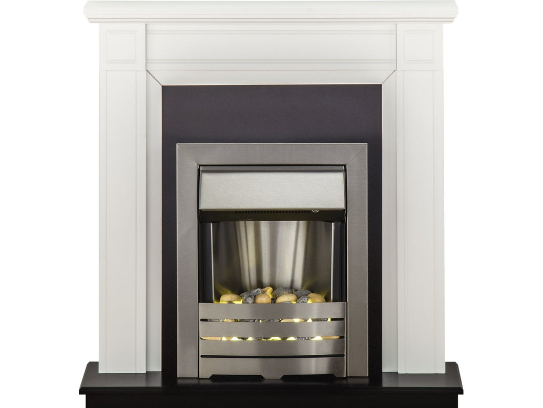 Adam Georgian Fireplace Suite in Pure White with Helios Electric Fire in Brushed Steel, 39 Inch