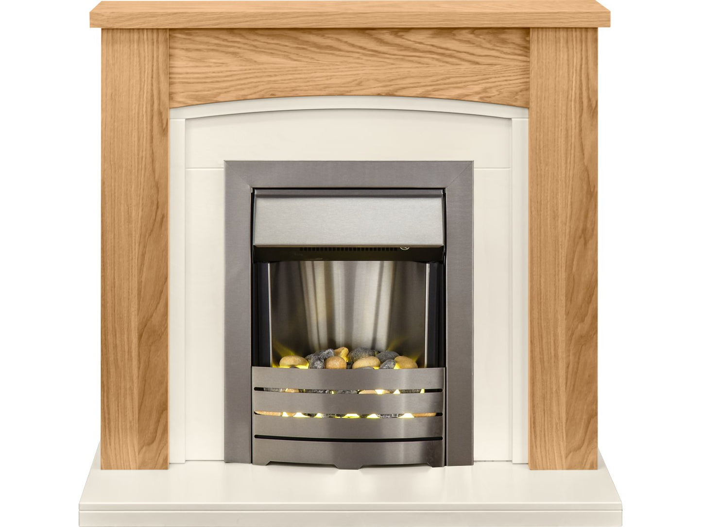 Adam Chilton Fireplace Suite in Oak with Helios Electric Fire in Brushed Steel, 39 Inch