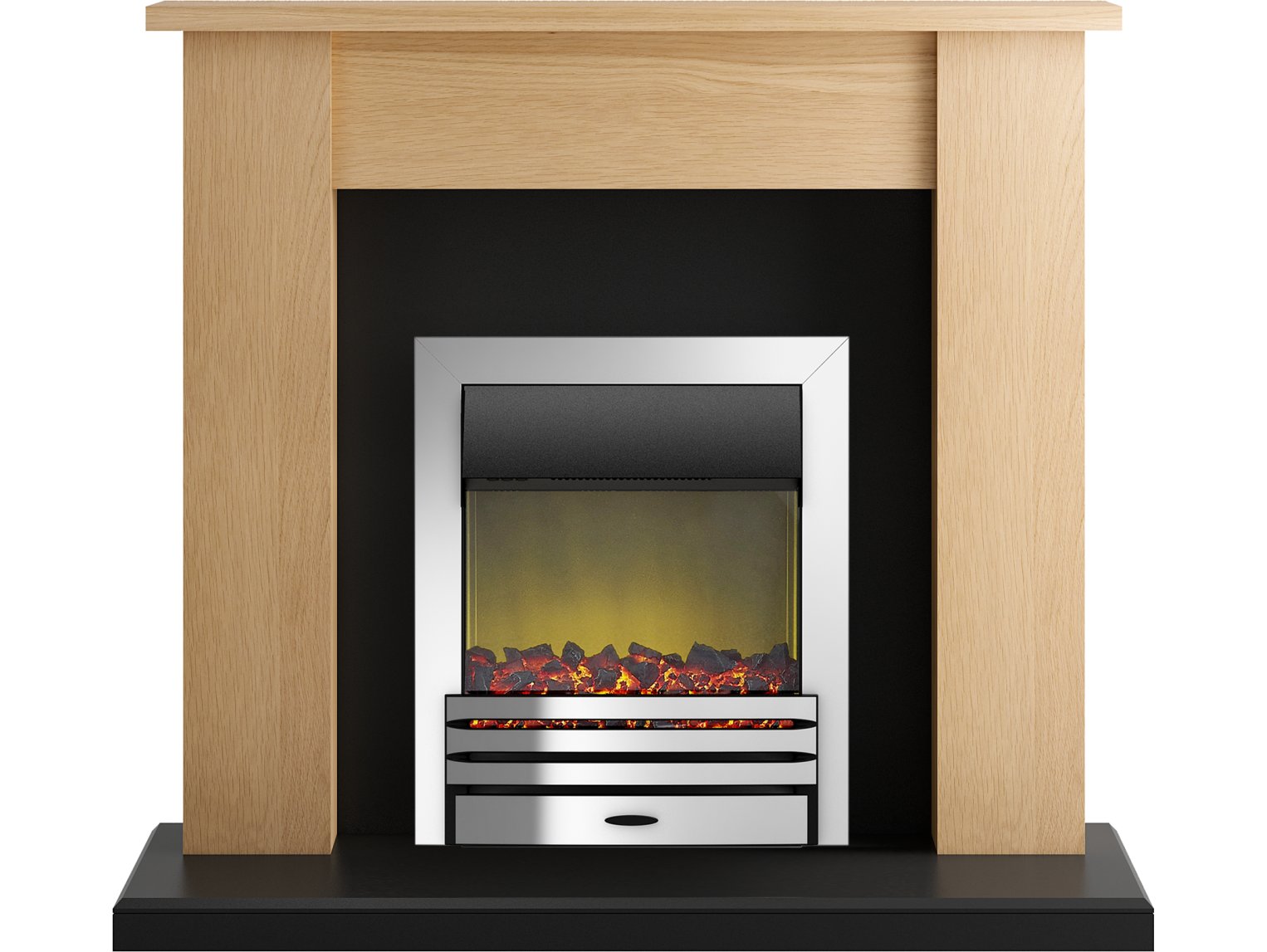 Adam New England Fireplace Suite in Oak and Black with Eclipse Fire in Chrome, 48 Inch