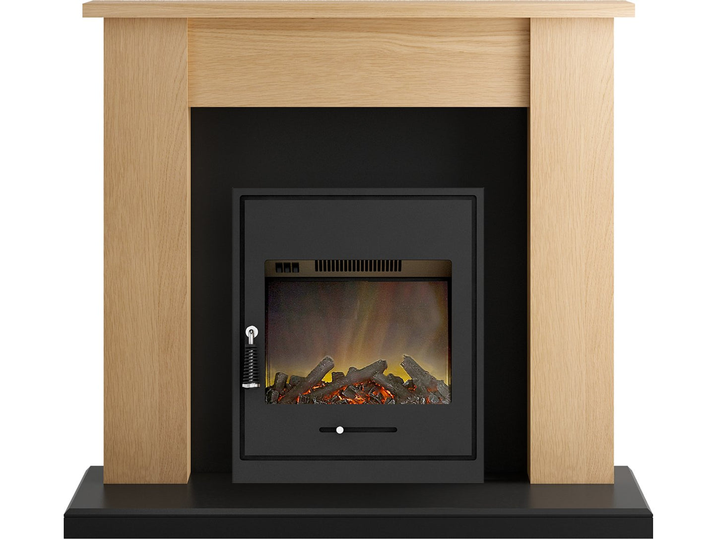 Adam New England Fireplace Suite in Oak and Black with Oslo Fire in Black, 48 Inch