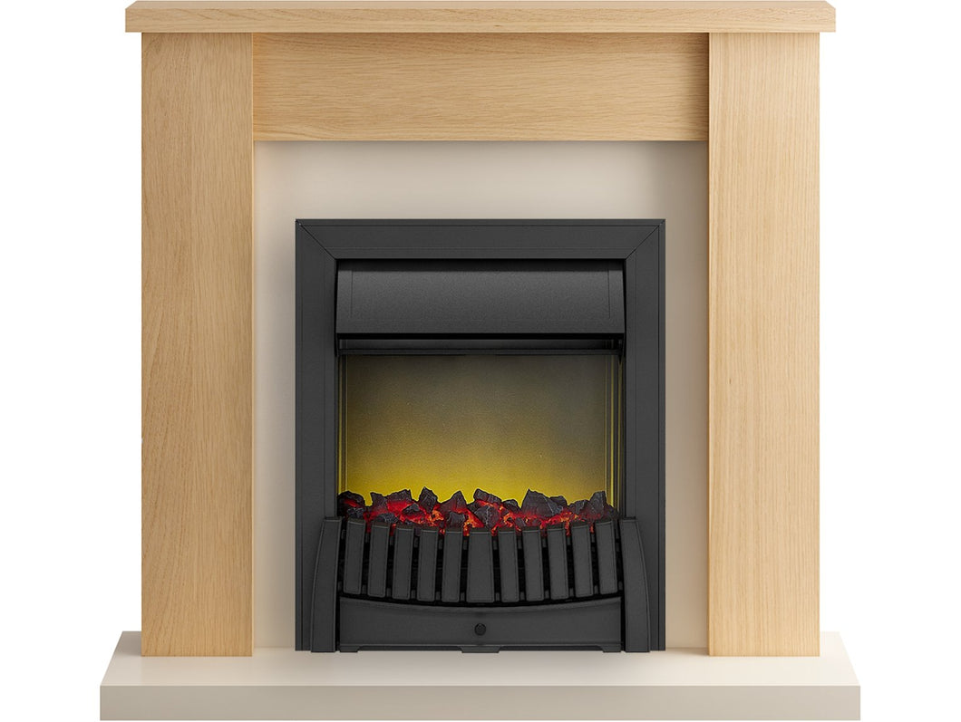 Adam Solus Fireplace Suite in Oak with Elan Electric Fire in Black, 39 Inch