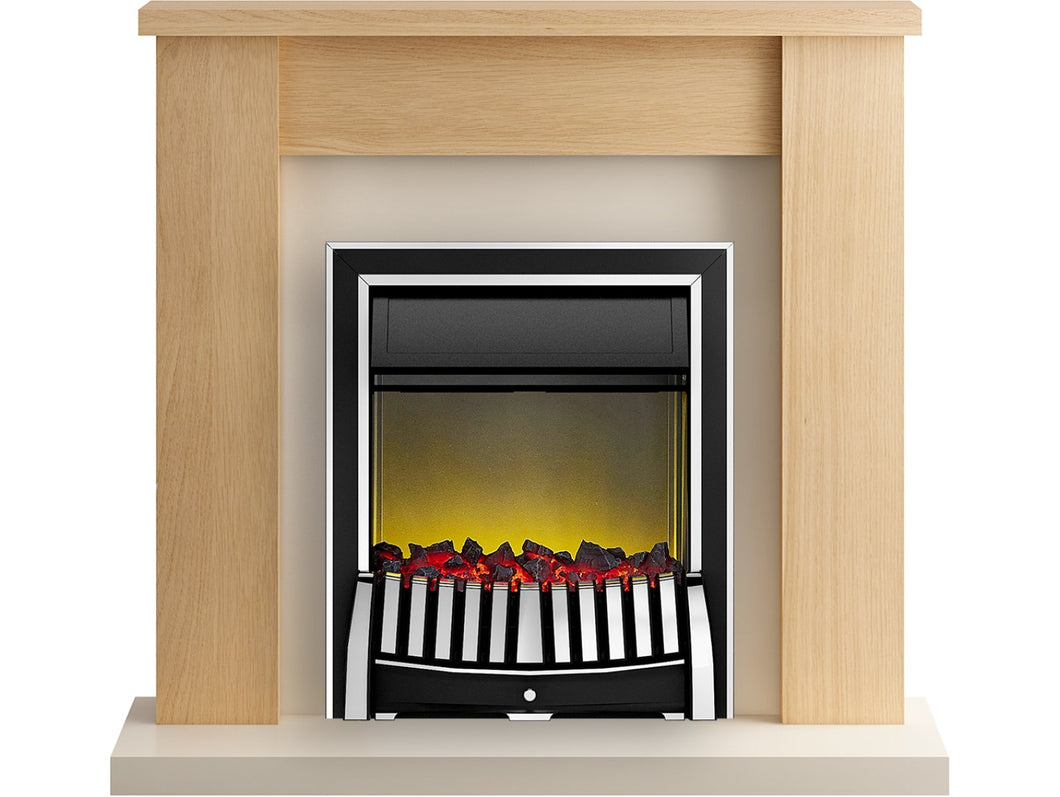 Adam Solus Fireplace Suite in Oak with Elan Electric Fire in Chrome, 39 Inch
