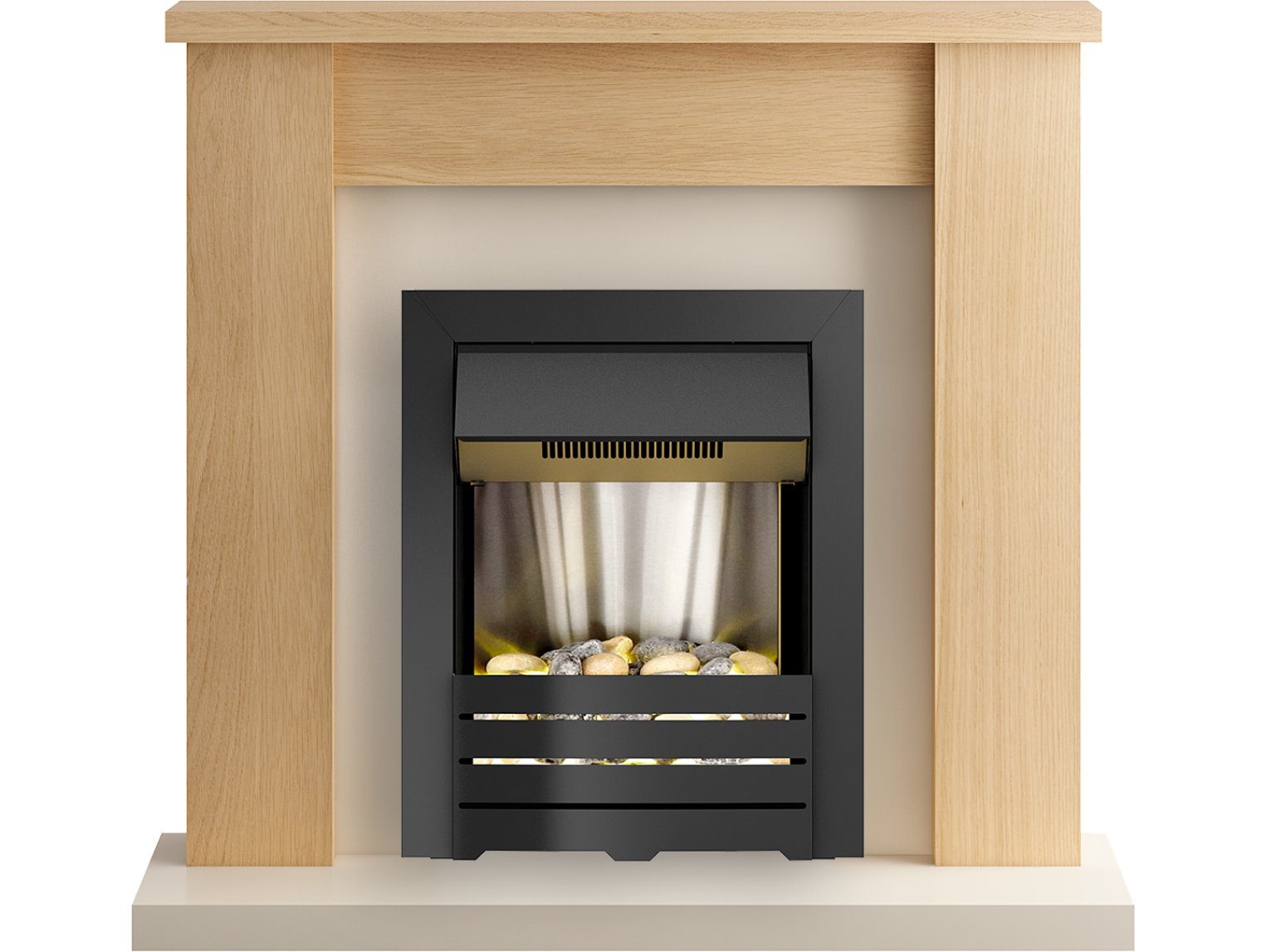 Adam Solus Fireplace Suite in Oak with Helios Electric Fire in Black, 39 Inch