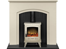 Load image into Gallery viewer, Adam Rotherham Stove Suite in Stone Effect with Aviemore Electric Stove in Cream Enamel, 48 Inch
