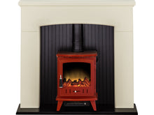 Load image into Gallery viewer, Adam Derwent Stove Suite in Cream with Aviemore Electric Stove in Red Enamel, 48 Inch
