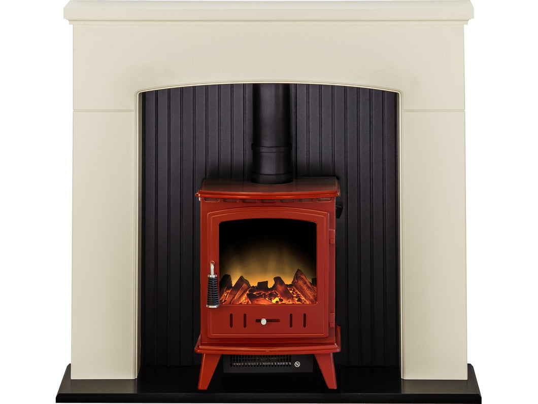 Adam Derwent Stove Suite in Cream with Aviemore Electric Stove in Red Enamel, 48 Inch
