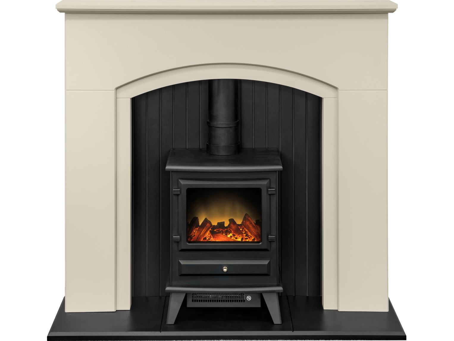 Adam Rotherham Stove Suite in Stone Effect with Hudson Electric Stove in Black, 48 Inch