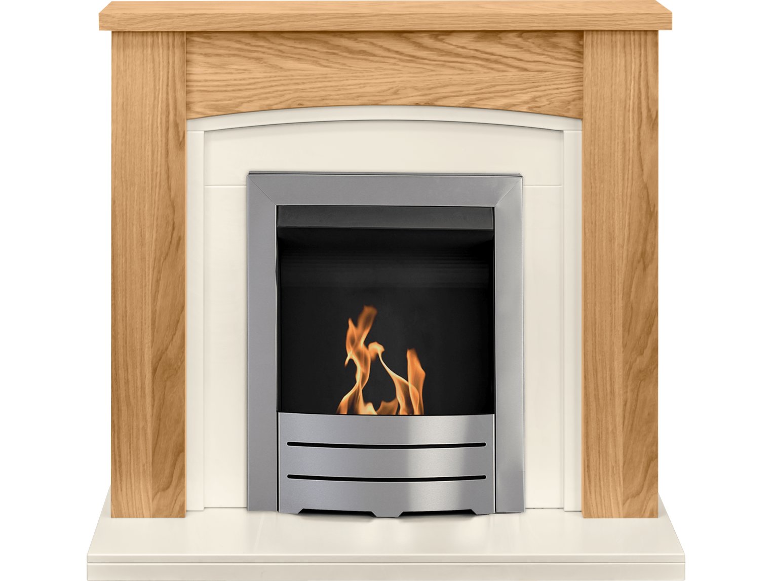 Adam Chilton Fireplace Suite in Oak with Colorado Bio Ethanol Fire in Brushed Steel, 39 Inch