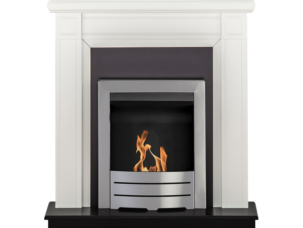 Adam Georgian Fireplace Suite in Pure White with Colorado Bio Ethanol Fire in Brushed Steel, 39 Inch