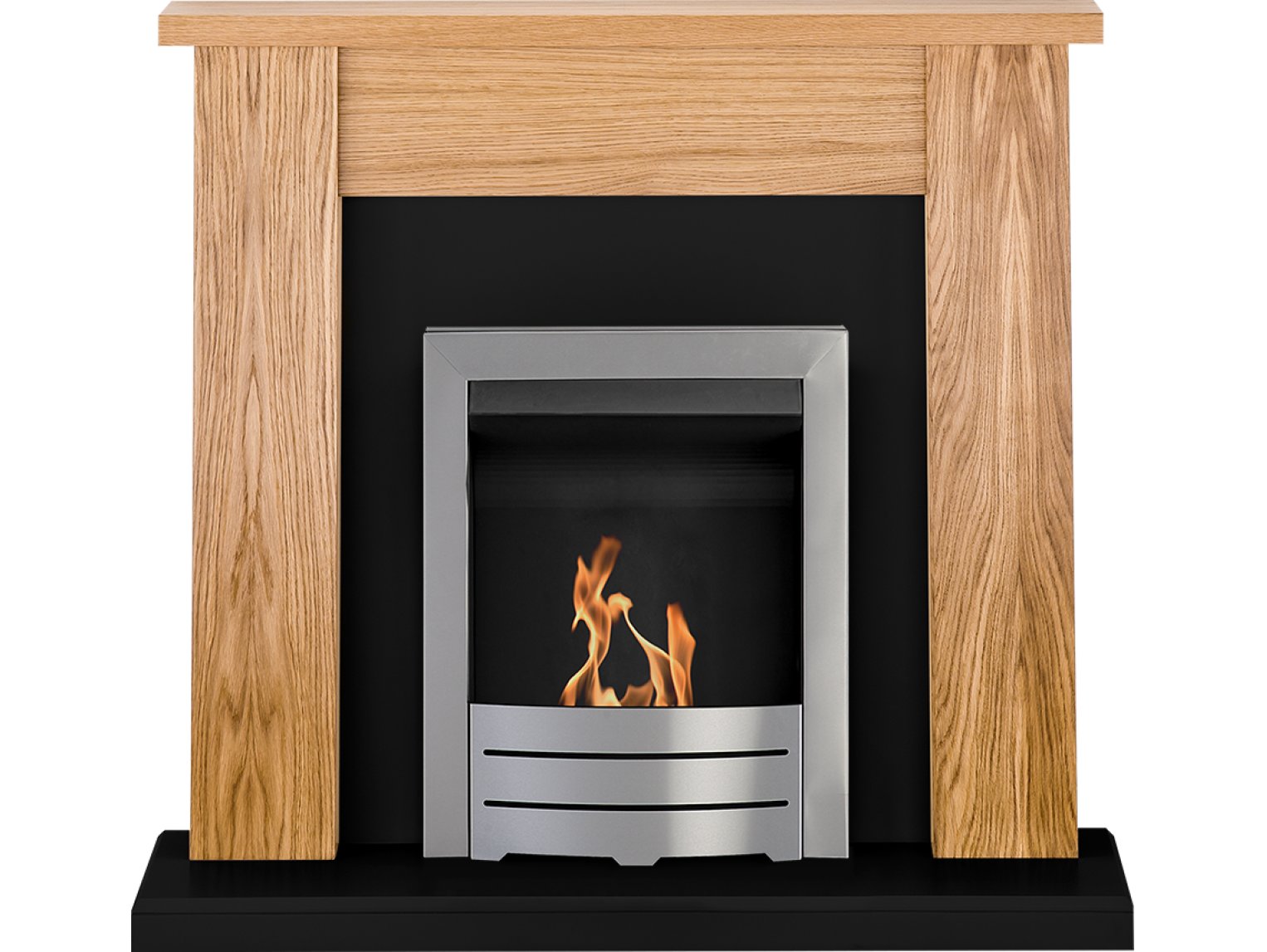Adam New England Fireplace Suite Oak & Black with Colorado Bio Ethanol Fire in Brushed Steel 48 inch