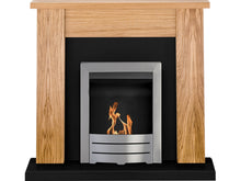 Load image into Gallery viewer, Adam New England Fireplace Suite Oak &amp; Black with Colorado Bio Ethanol Fire in Brushed Steel 48 inch
