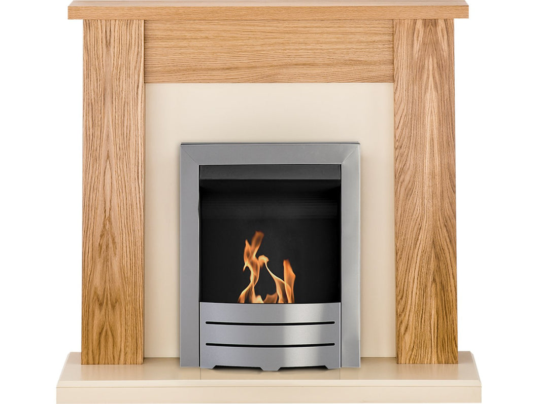 Adam New England Fireplace Suite in Oak with Colorado Bio Ethanol Fire in Brushed Steel, 48 Inch