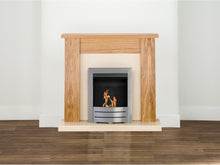 Load image into Gallery viewer, Adam New England Fireplace Suite Oak + Colorado Bio Ethanol Fire Brushed Steel, 48&quot;
