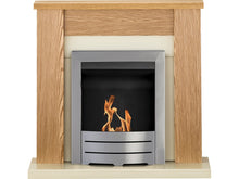 Load image into Gallery viewer, Adam Solus Fireplace Suite in Oak with Colorado Bio Ethanol Fire in Brushed Steel, 39 Inch
