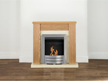Load image into Gallery viewer, Adam Solus Fireplace Suite Oak + Colorado Bio Ethanol Fire Brushed Steel, 39&quot;
