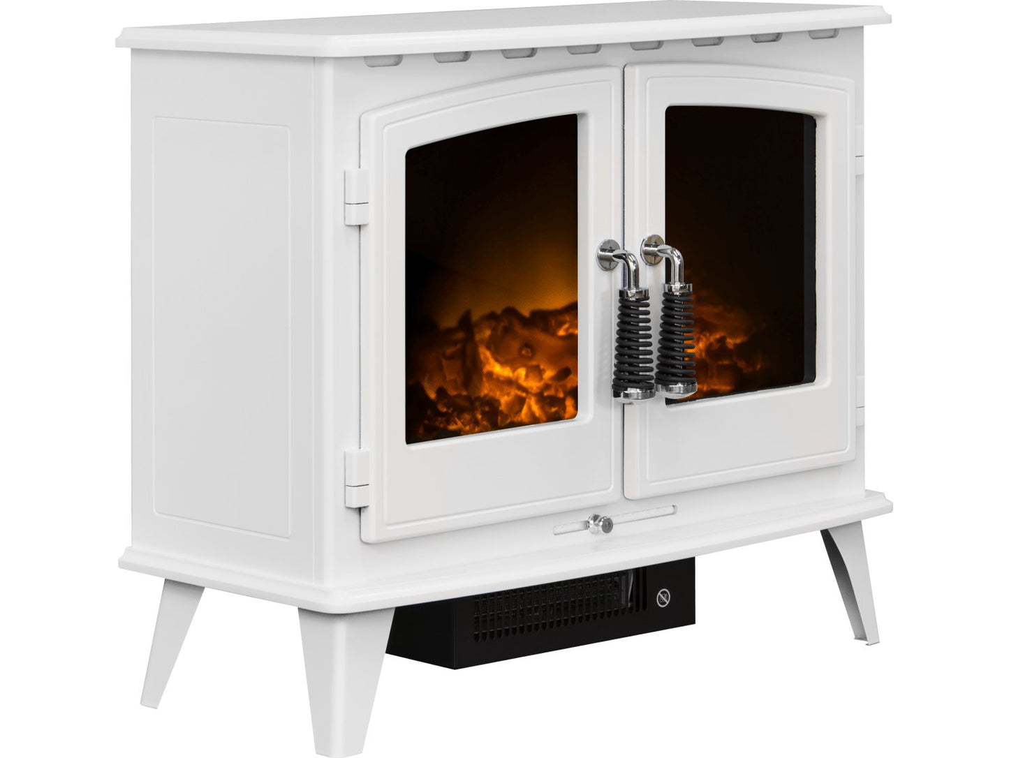 Adam Woodhouse Electric Stove Pure White + Angled Stove Pipe Black