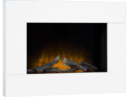 Adam Carina Electric Wall Mounted Fire + Logs & Remote Control Pure White, 32"