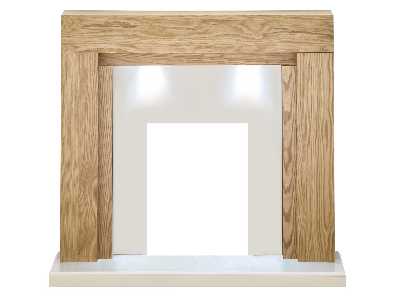 Adam Beaumont Fireplace in Oak and Cream with Downlights, 48 Inch