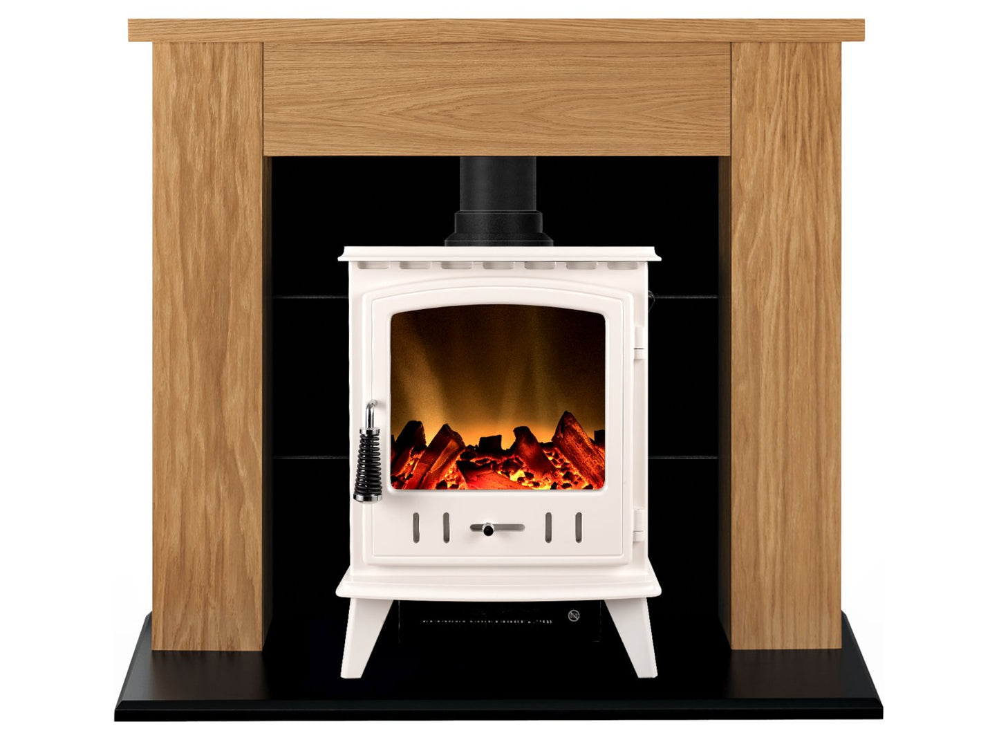 Adam Chester Stove Suite in Oak with Aviemore Electric Stove in White Enamel, 39 Inch