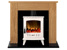 Load image into Gallery viewer, Adam Chester Stove Suite in Oak with Aviemore Electric Stove in White Enamel, 39 Inch
