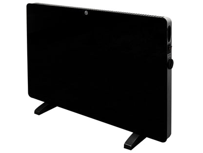 Adam iRad Freestanding Electric Panel Heater in Black Glass with Thermostat