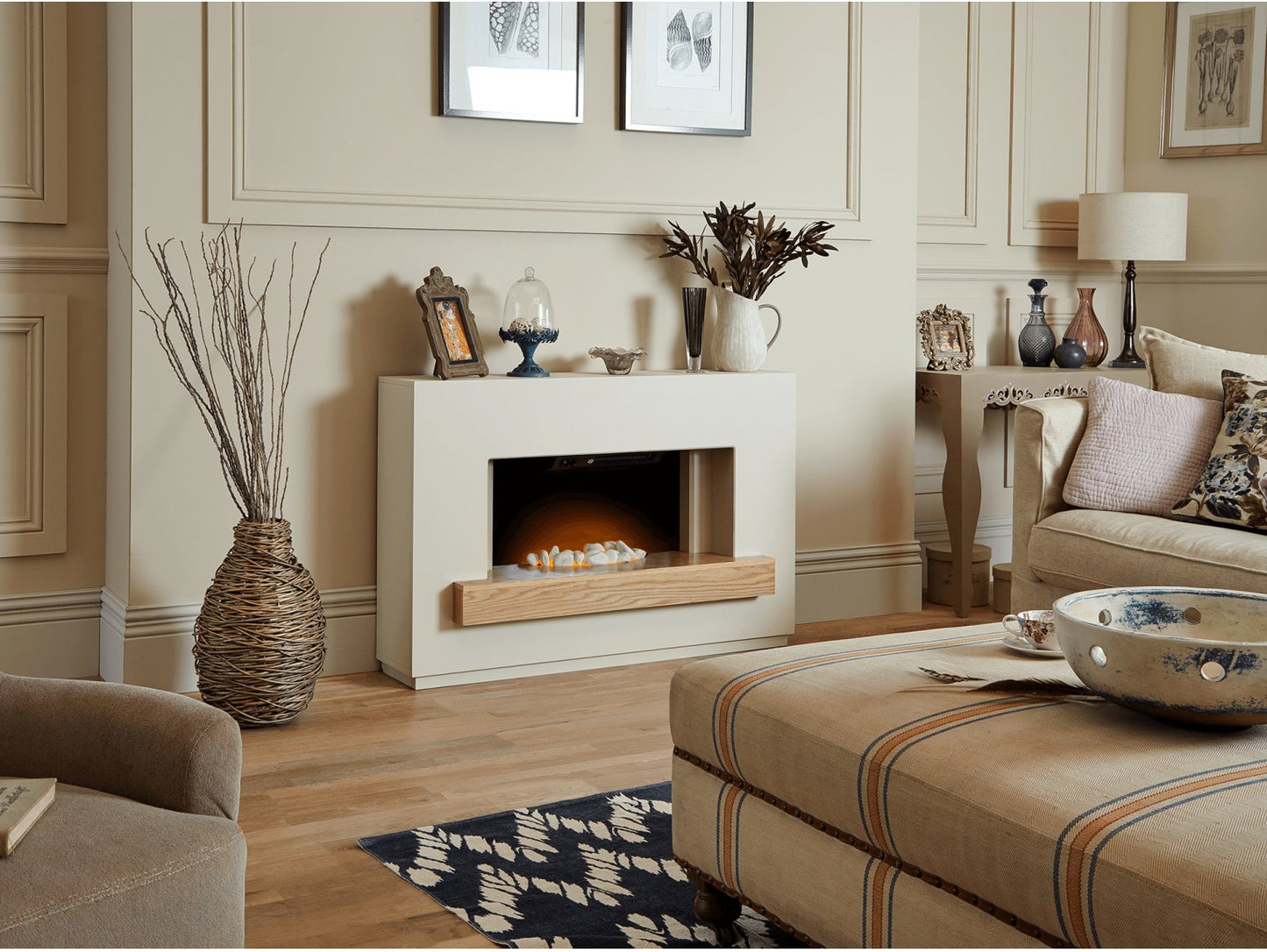 Adam Sambro Stone Effect Oak Shelf, 46" Fireplace Suite