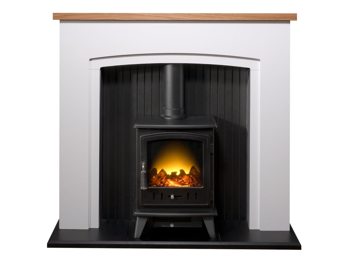 Adam Siena Stove Suite in Pure White with Aviemore Electric Stove in Black Enamel 48 Inch