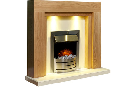 Adam Beaumont Fireplace Suite Oak & Cream + Comet Electric Fire Brushed Steel, 48"