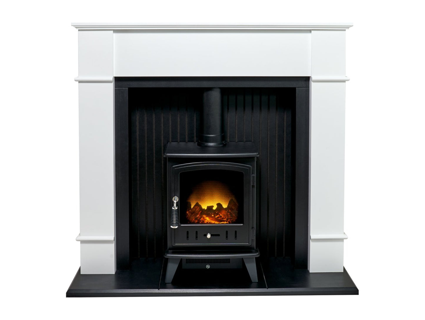 Adam Oxford Stove Suite in Pure White with Aviemore Electric Stove in Black, 48 Inch