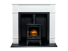Load image into Gallery viewer, Adam Oxford Stove Suite in Pure White with Aviemore Electric Stove in Black, 48 Inch
