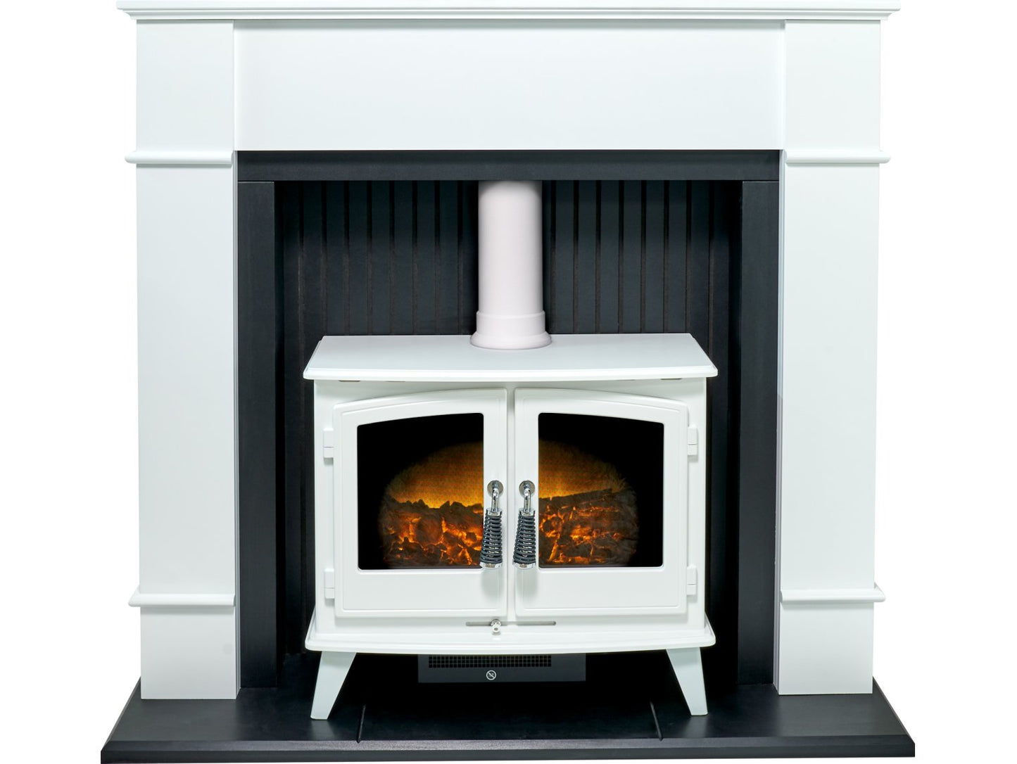 Adam Oxford Stove Suite in Pure White with Woodhouse White Electric Stove, 48 Inch