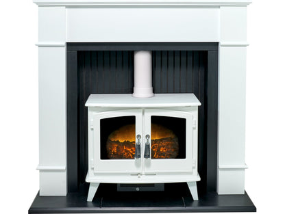 Adam Oxford Stove Suite in Pure White with Woodhouse White Electric Stove, 48 Inch