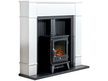 Load image into Gallery viewer, Adam Oxford Stove Suite Pure White + Aviemore Electric Stove Black Enamel 48&quot;
