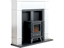 Load image into Gallery viewer, Adam Oxford Stove Suite Pure White + Hudson Electric Stove Black, 48&quot;
