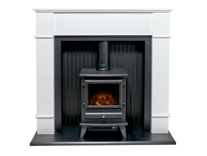 Adam Oxford Stove Suite in Pure White with Hudson Electric Stove in Black, 48 Inch