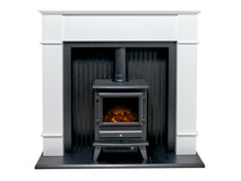 Load image into Gallery viewer, Adam Oxford Stove Suite in Pure White with Hudson Electric Stove in Black, 48 Inch
