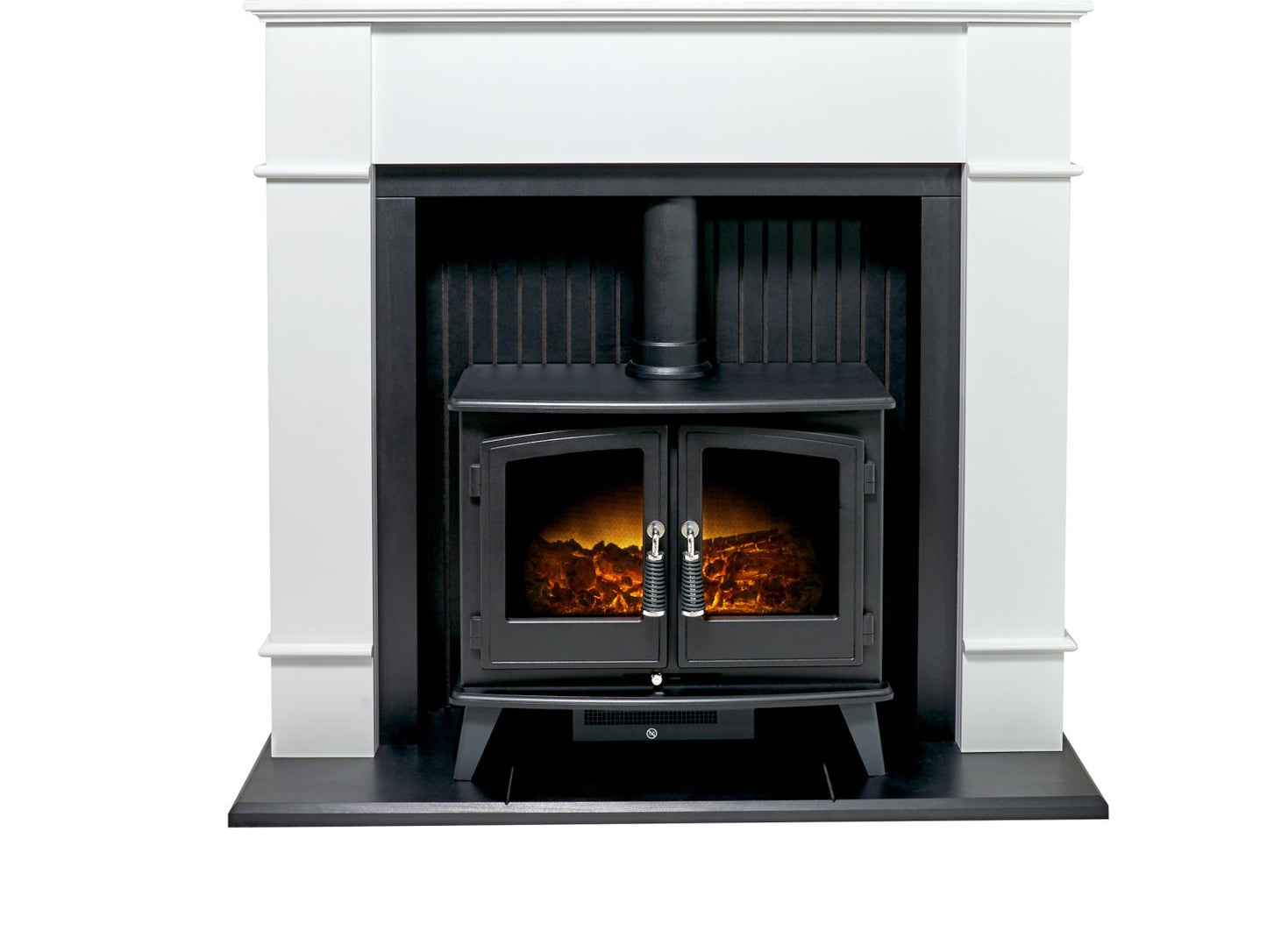 Adam Oxford Stove Suite in Pure White with Woodhouse Electric Stove, 48 Inch