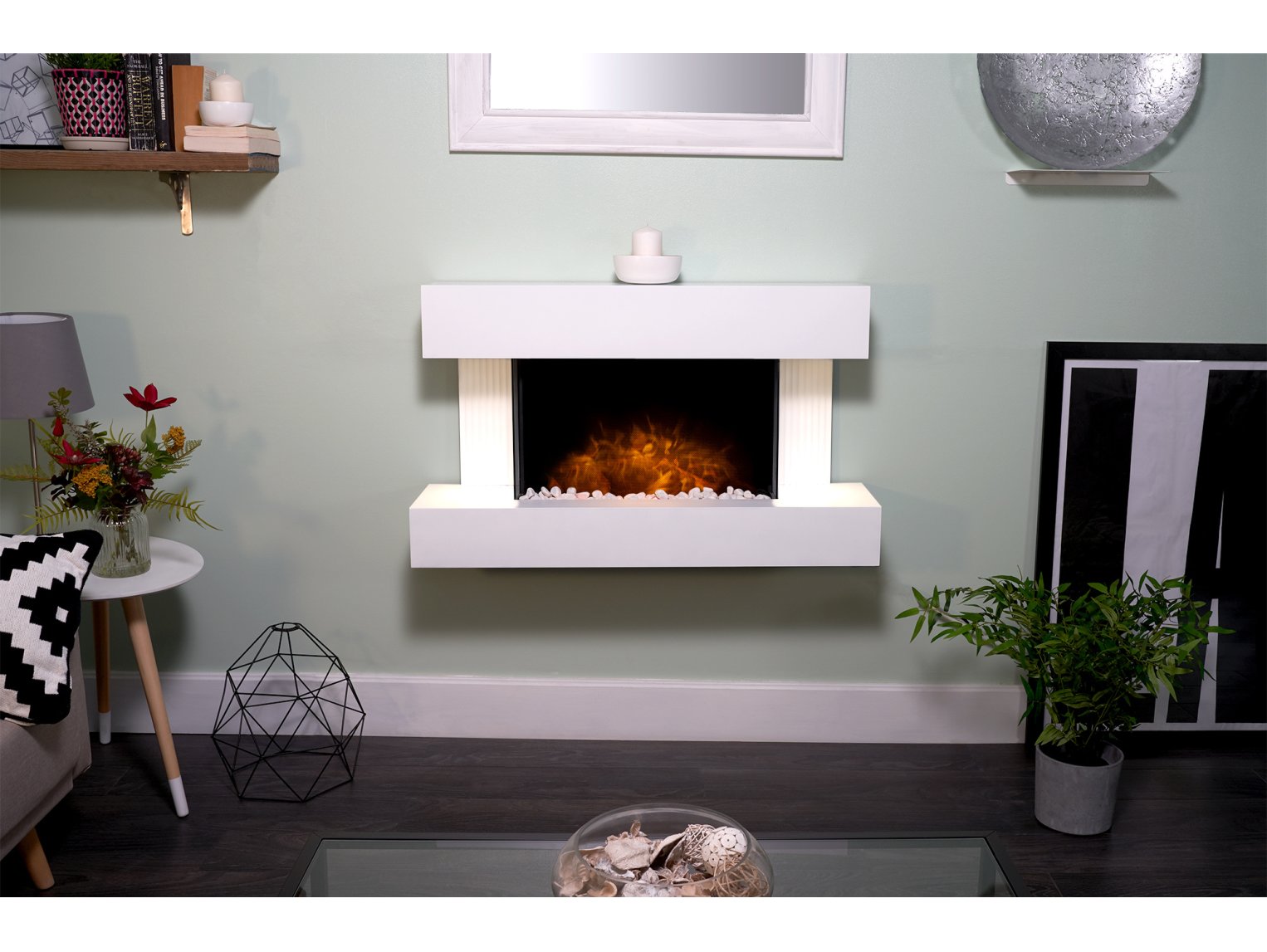Adam Manola Pure White Wall Mounted Electric Fire Suite