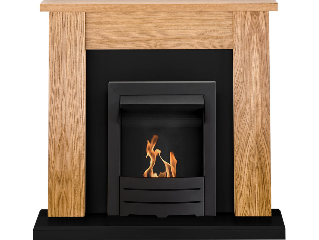 Adam New England Fireplace Suite Oak & Black with Colorado Bio Ethanol Fire in Black 48 inch