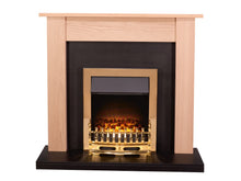 Load image into Gallery viewer, Adam Southwold Fireplace  in Oak &amp; Black with Blenheim Electric Fire in Brass, 43 Inch
