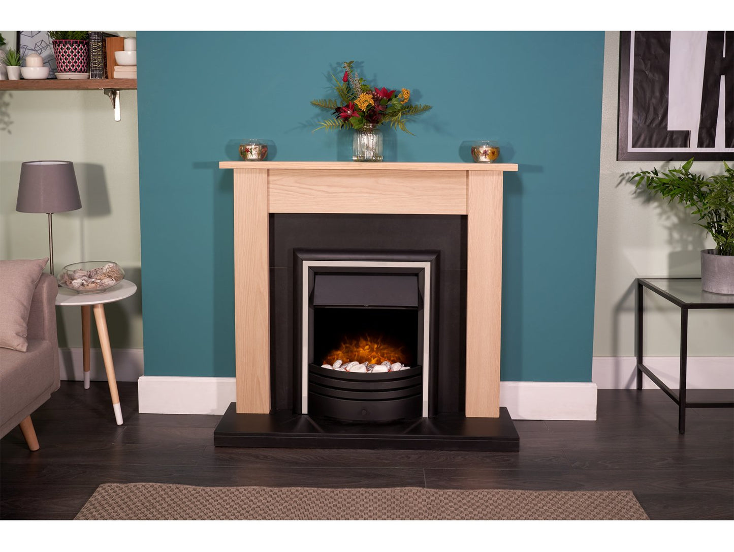 Adam Southwold Fireplace Oak & Black + Cambridge 6-in-1 Electric Fire Black, 43"