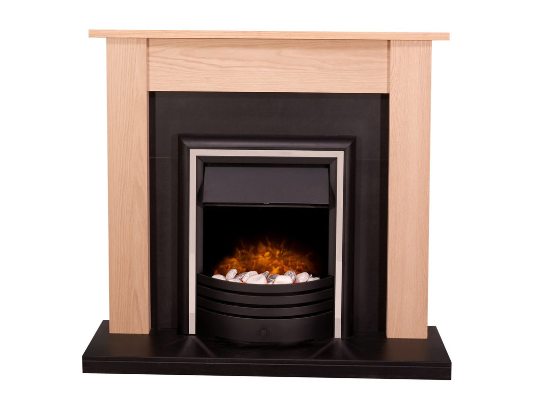 Adam Southwold Fireplace in Oak & Black with Cambridge 6-in-1 Electric Fire in Black, 43 Inch
