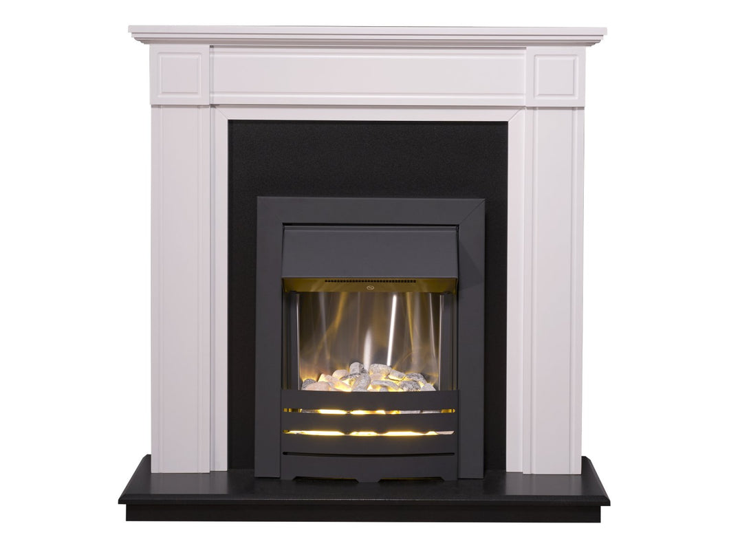 Adam Georgian Fireplace Suite in Pure White with Helios Electric Fire in Black, 39 Inch