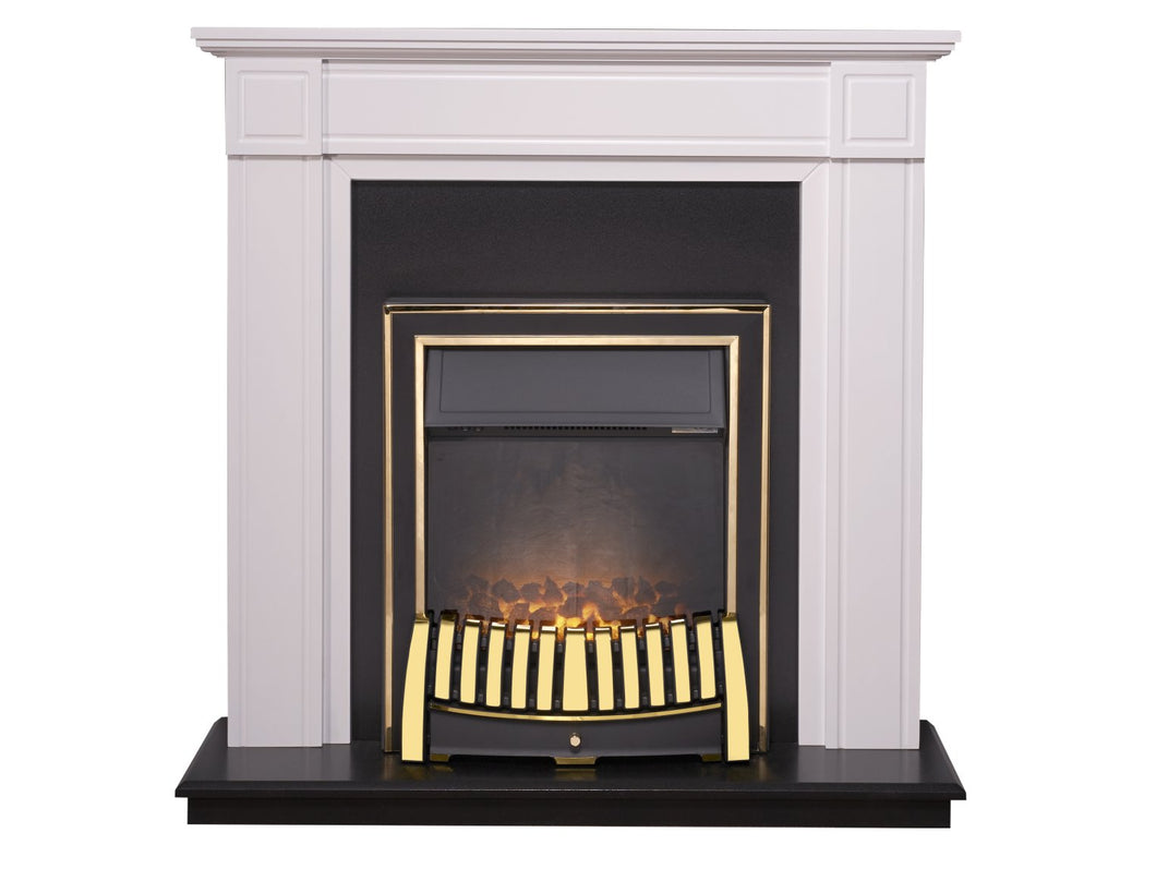 Adam Georgian Fireplace Suite in Pure White with Elan Electric Fire in Brass, 39 Inch