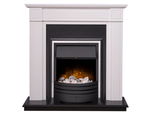 Adam Georgian Fireplace Suite in Pure White & Black with Cambridge 6-in-1 Electric Fire in Black, 39 Inch