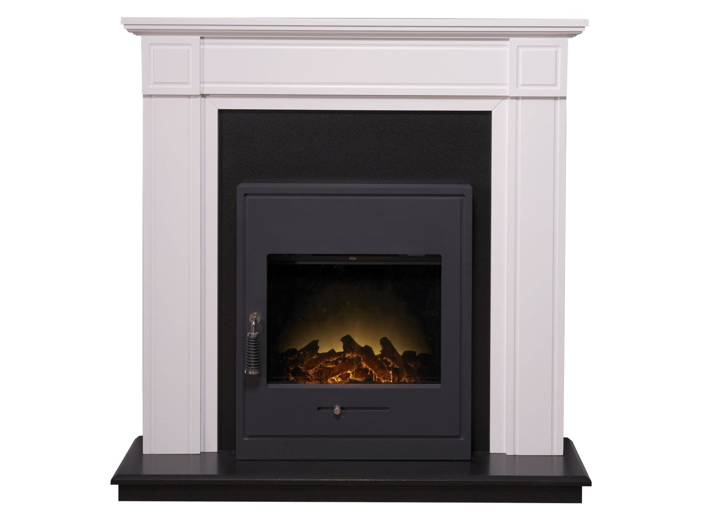Adam Georgian Fireplace Suite in Pure White with Oslo Electric Fire in Black, 39 Inch