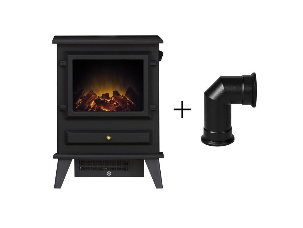 Adam Hudson Electric Stove in Black with Angled Stove Pipe