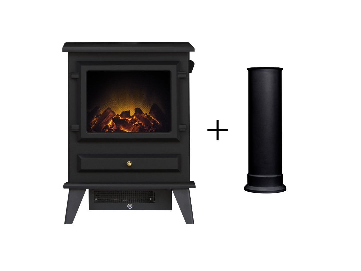 Adam Hudson Electric Stove in Black with Straight Stove Pipe