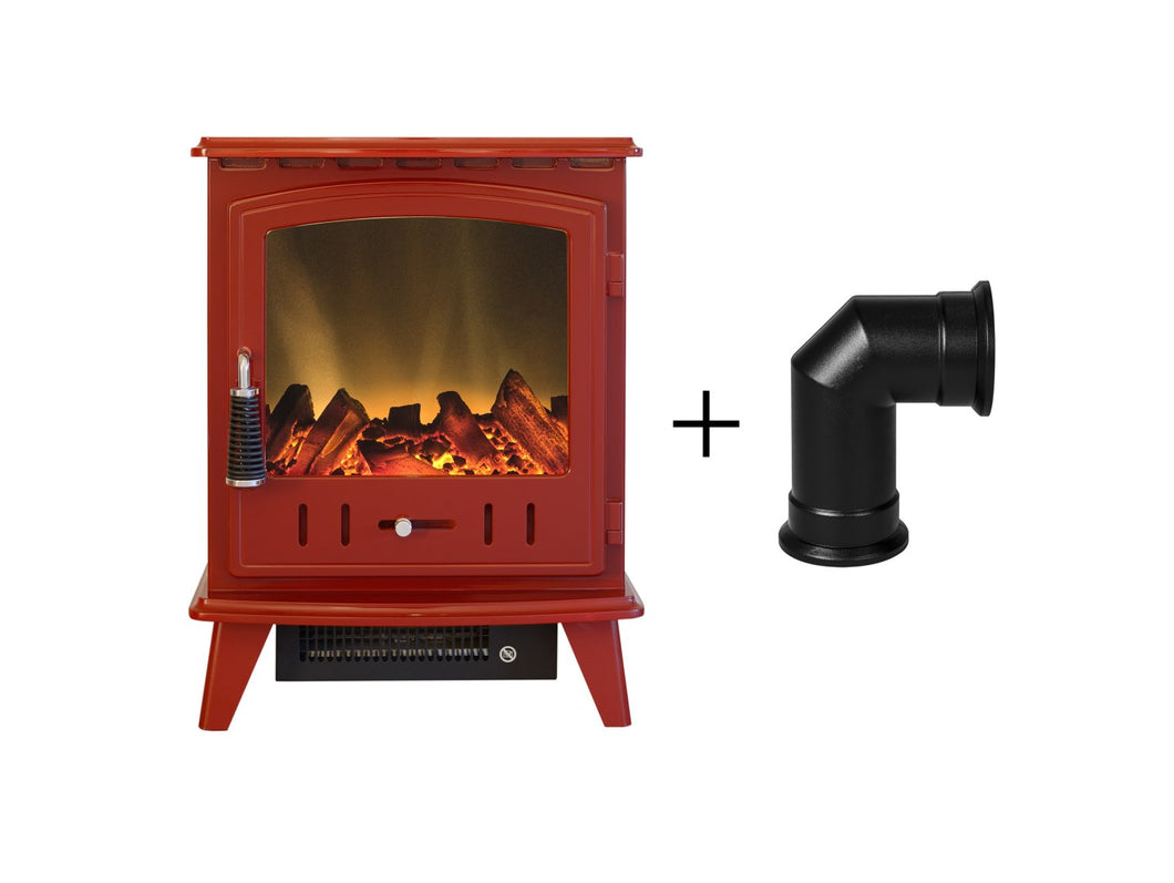 Adam Aviemore Electric Stove in Red Enamel with Angled Stove Pipe
