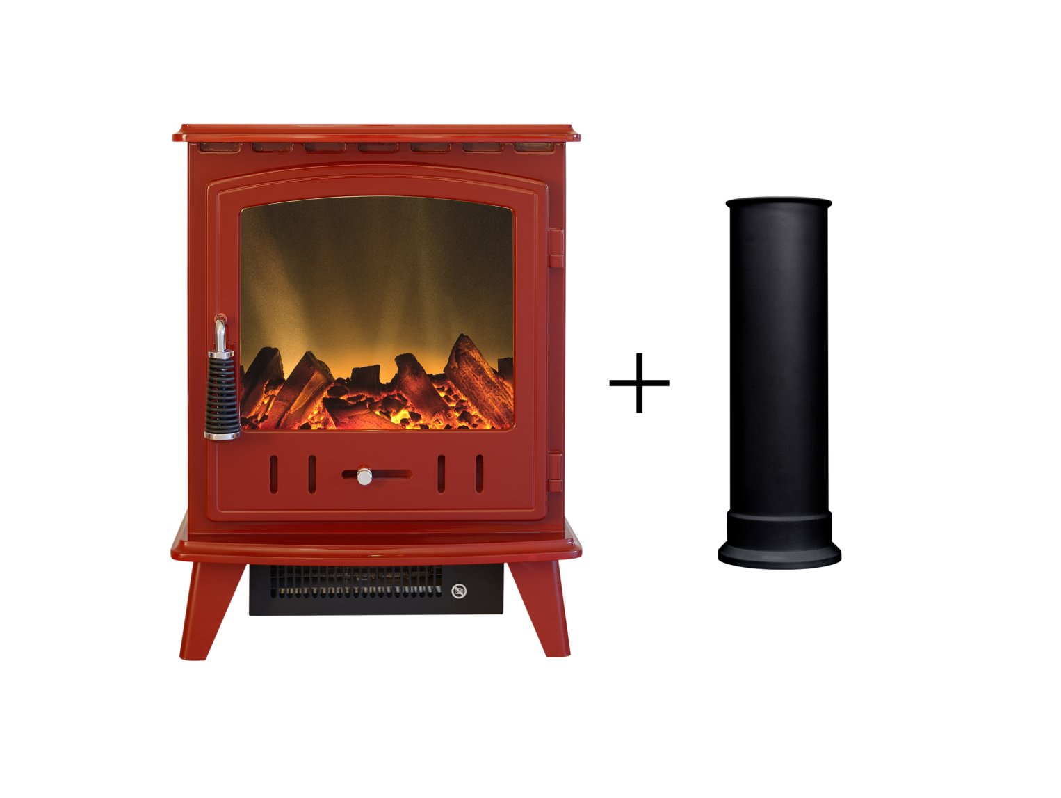 Adam Aviemore Electric Stove in Red Enamel with Straight Stove Pipe